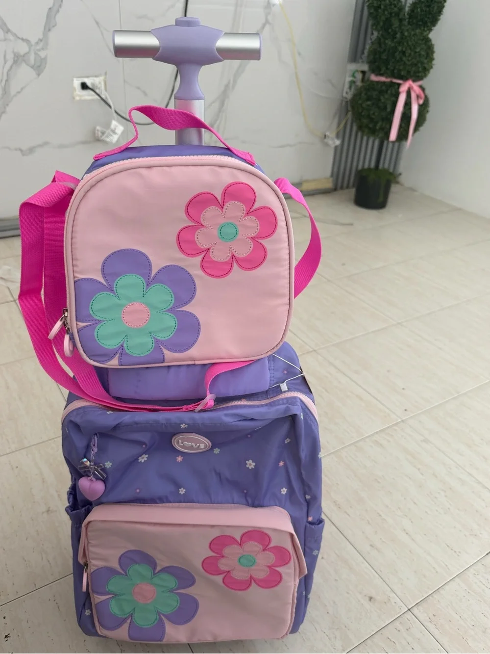 Kids Floral Pink & Purple Backpack Set with Lunch Bag